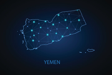 Map of Yemen. Wire frame 3D mesh polygonal network line, design sphere, dot and structure. communications map of Yemen. Vector Illustration EPS10.