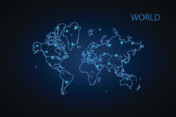 Map of World. Wire frame 3D mesh polygonal network line, design sphere, dot and structure. communications map of World. Vector Illustration EPS10.