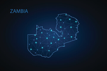 Map of Zambia. Wire frame 3D mesh polygonal network line, design sphere, dot and structure. communications map of Zambia. Vector Illustration EPS10.