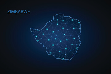 Map of Zimbabwe. Wire frame 3D mesh polygonal network line, design sphere, dot and structure. communications map of Zimbabwe. Vector Illustration EPS10. - obrazy, fototapety, plakaty