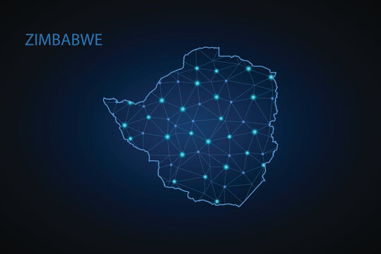 Map of Zimbabwe. Wire frame 3D mesh polygonal network line, design sphere, dot and structure. communications map of Zimbabwe. Vector Illustration EPS10.