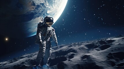 astronaut on the moon with earth background