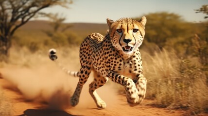 cheetah in running the wild of savannah 
