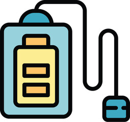 Low powerbank icon outline vector. Power battery. Cable energy color flat