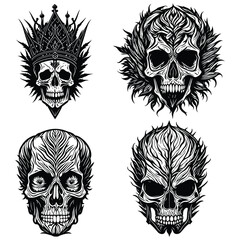 set of skulls, Tribal Skull vector outline isolated on white background