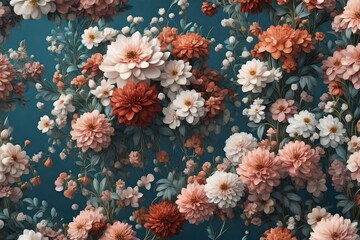 beautiful fantasy vintage wallpaper botanical flower bunch,vintage motif for floral print digital background  3d rendering