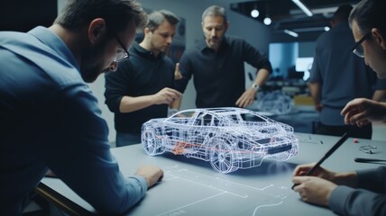 engineers design future cars in car factory