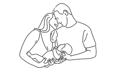 line art of family concept. Father, mother and son together