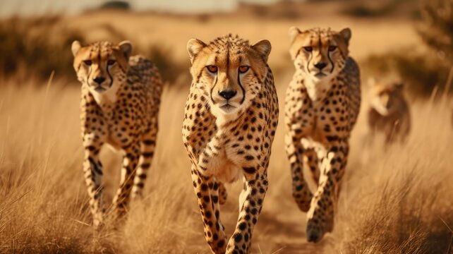 cheetahs in herd of the yellow savannah grass landscape animal 