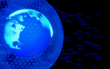 Glowing world map, celular, honeycomb, hexagonal, science, technology, HUD style. Business and investment world map, slow rotation and toggle texture. 3D Rendering
