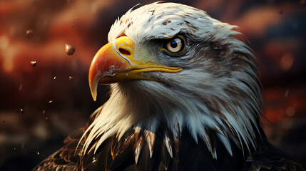 The head of an eagle against the background of the US flag as a symbol of America's independence. AI generated