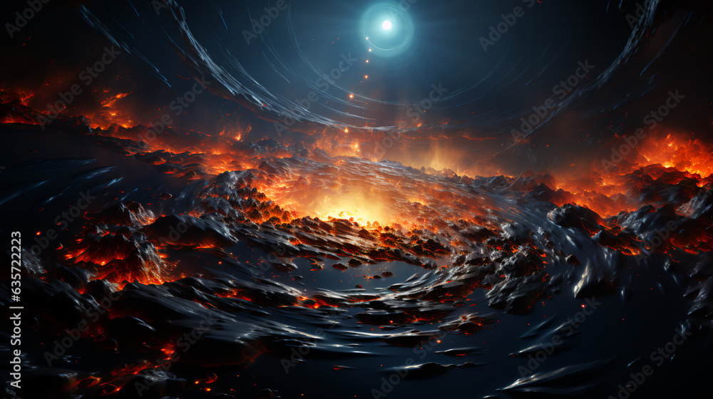 Poster space scene with futuristic planet surface and stars in open space with planets and galaxies. ai gen