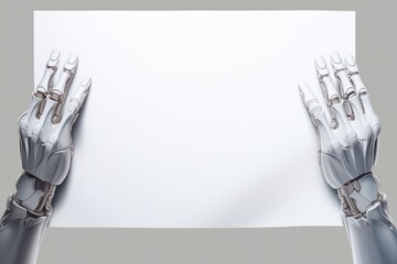 Robot hand finger hold empty white paper