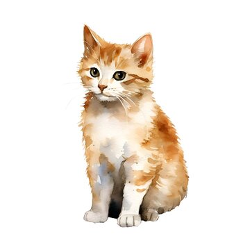 Brown and white cat isolated on white background