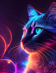 abstract neon light cat artwork design