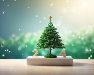 2024 with a tree, New year concept with stunning bokeh background 