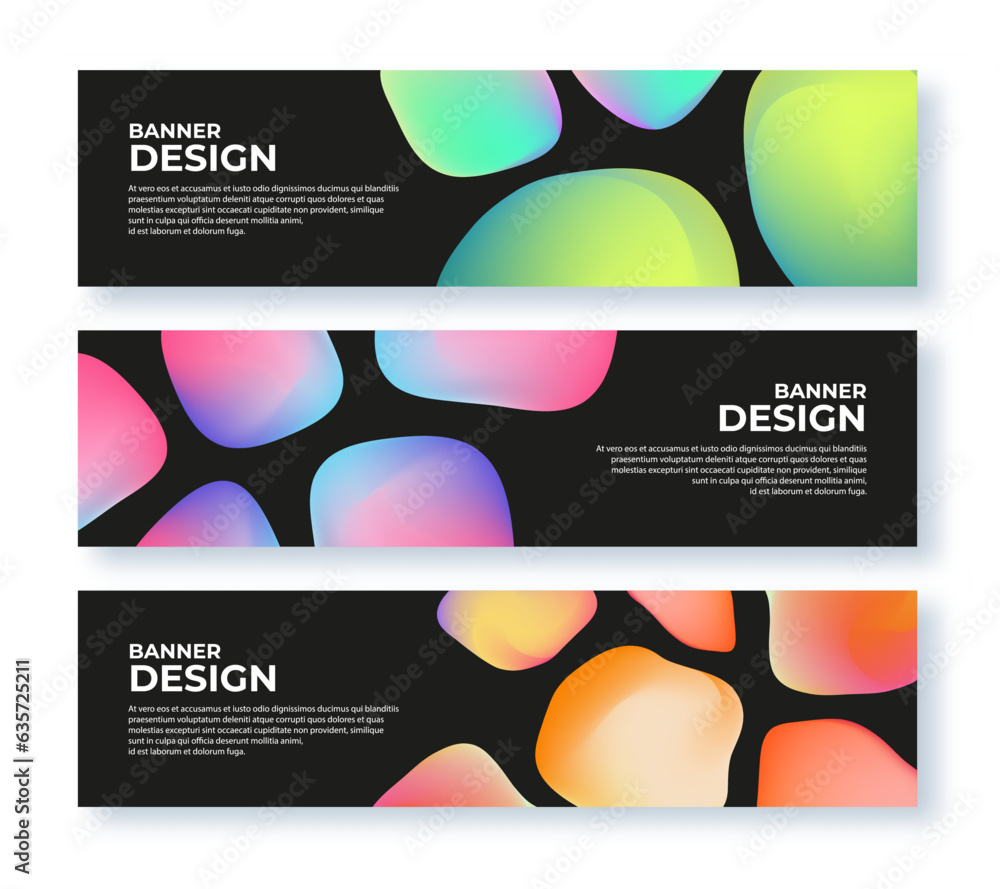 Aufkleber colorful web banner with gradient 3d shapes. collection of horizontal promotion banners. header desi