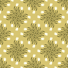 Vector floral seamless pattern with small green tulip flowers on green. Can be used for fabric, textile, clothing, baby wallpapers or scrap booking.