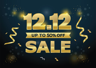 12.12 Shopping festival sale banner with gold element on dark background. Mega deals year-end grand sale mega sale banner. 1212 discount sale day shopping festival banner sale background