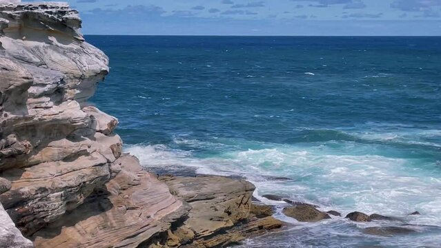 4k Video -Spectacular coastal, cliff and ocean views on the scenic Cape Baily Track at Kurnell in Kamay National Park, South Sydney, Australia. 