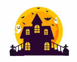 Dark halloween house with moon and bats