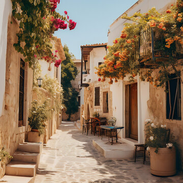 Fototapeta street in the old southern town, generative ai