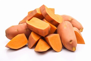 Sweet potatoes isolated on white background. Generative AI image