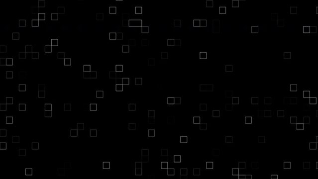 4K simple white colored random square generating particle animation on black bg. Geometric shape overlay background. Random waving animation of square shape in Uhd resolution 30 fps.