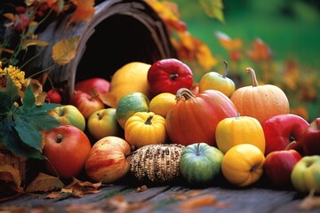 Naklejka na ściany i meble Apples in the field on a sunny day. Bountiful harvest produce. Autumn background.