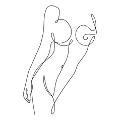 Abstract Female Figure Continuous Line Drawing. Woman Nude Body One Line Abstract Portrait. Minimalist Contour Drawing. Vector EPS 10. 