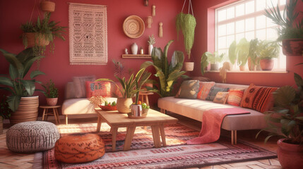 Modern interior design with accent cozy sofa and table furniture. Generative AI