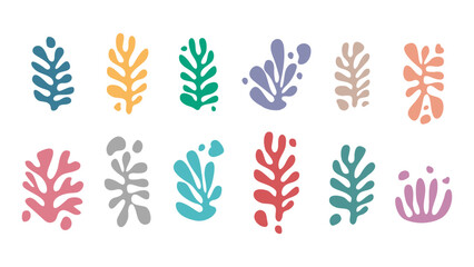 Matisse abstract organic elements. Set of colorful hand drawn various shapes. Doodle isolated objects on white background