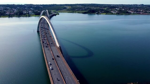 Busy traffic over Juscelino Kubitschek bridge across Paranoa lake