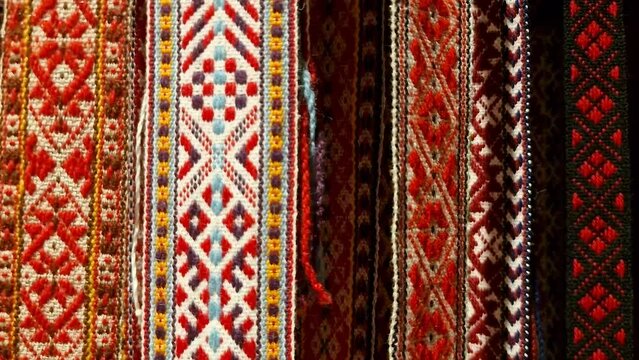 Belts of traditional Latvian folk costumes, woven by hand with various patterns