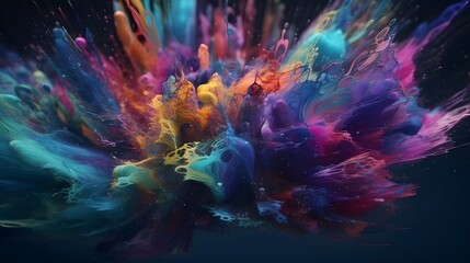 Obraz na płótnie Canvas Vibrant colorful explosion of color paint, isolated black background, abstract splash design wallpape