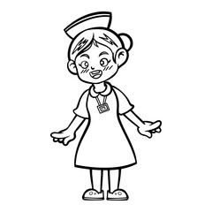 A drawing of a nurse standing smiling, vector illustration.