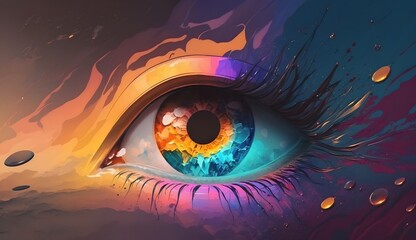 Liquid paint eye colorful abstract background wallpaper, design shape graphic illustration