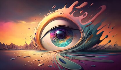 Liquid paint eye colorful abstract background wallpaper, design shape graphic illustration