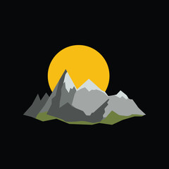Fototapeta premium Mountain and sunset Logo, Icon, Symbol. Vector Illustrator.