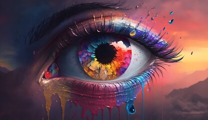 Liquid paint eye colorful abstract background wallpaper, design shape graphic illustration
