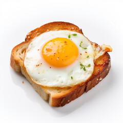 Fried egg bread on a white background.