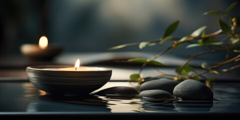 Dark and moody close up of a calm and beautiful spa facility or zen meditation resort