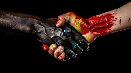 Handshake, colorful rainbow color art, splash paint concept illustration