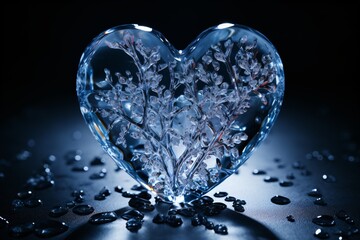 Fototapeta premium Heart in the snow. Beautiful winter background. Heart of ice on bokeh background. Valentine's day concept.