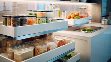 Smart Kitchen Organization: Image of smart kitchen storage solutions and pantry management using technology | generative AI
