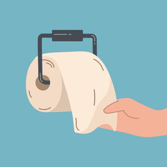 Toilet paper roll with holder and hand