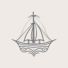 elegant ship logo, vector illustration line art