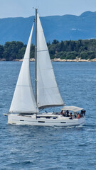 Fototapeta premium sail sailing ship on the blue sea in greece