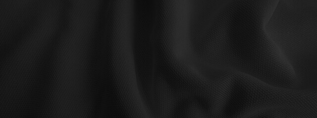 Fototapeta na wymiar Abstract black wavy cloth. Dark fabric background.