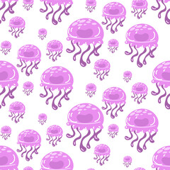 Seamless vector pattern with the image of a jellyfish. Marine seamless vector pattern. Decorative print for packaging, wallpaper, fabric. Print
